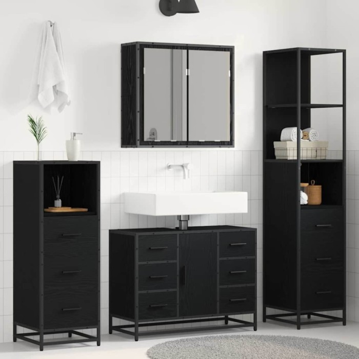 vidaXL Set de mobilier pentru baie 4 pcs Stejar negru 80 x 33 x 60 cm 3402568