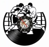 Ceas de perete din disc vinil, Tematică Box / Boxing, Design Luptători &icirc;n Ring, Negru