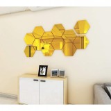 Set 12 Autocolante Oglinda Acrilica Hexagonale 3D, 10x8.7 cm, Auriu - Decor Perete Living, Dormitor, Birou