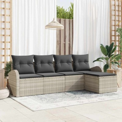 vidaXL Set de canapele pentru grădină 5 pcs Gri deschis Rattan poli 3354671 foto