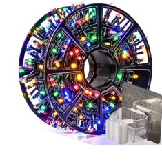 Instalatie Luminoasa LED 100M + Suport Autoadeziv 8x8 cm, 8 Jocuri de Lumini, Impermeabila IP44, Multicolor, 100 m