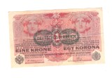Bancnota Austro-Ungaria 1 krone/korona/coroana 1 decembrie 1916, cu suprastampila 1919, stare foarte buna