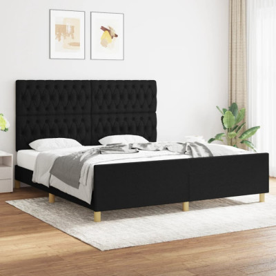 vidaXL Cadru de pat cu tăblie, negru, 180x200 cm, textil foto
