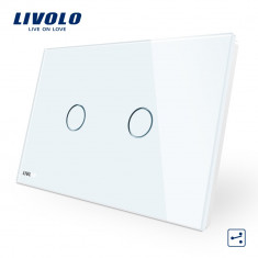 Intrerupator dublu cap scara/cruce cu touch Livolo din sticla &amp;amp;#8211; standard italian, Alb foto
