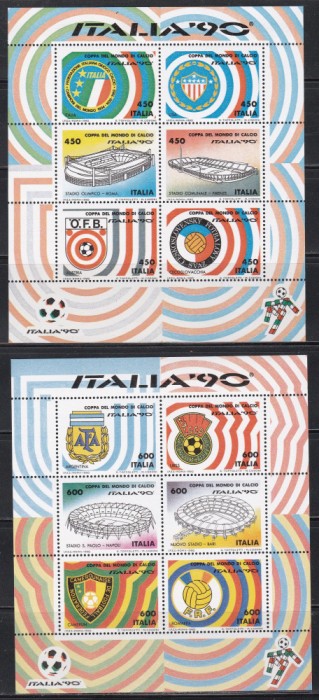 Italia 1990 - Grupele CM de Fotbal Italia 1990, 6 Blocuri, 6 Poze, MNH