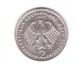 Moneda Germania 2 mark/marci 1972 F, Konrad Adenauer, cu luciu, Europa, Cupru-Nichel