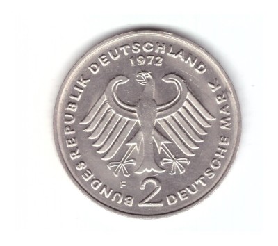 Moneda Germania 2 mark/marci 1972 F, Konrad Adenauer, cu luciu foto