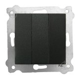 Intrerupator triplu 10A, 250V, culoare neagra, dimensiuni 7.5x7.5 cm