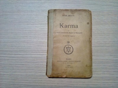 ANNIE BESANT - KARMA ou la Justice, d`apres la Theosophie - 1899, 108 p. foto