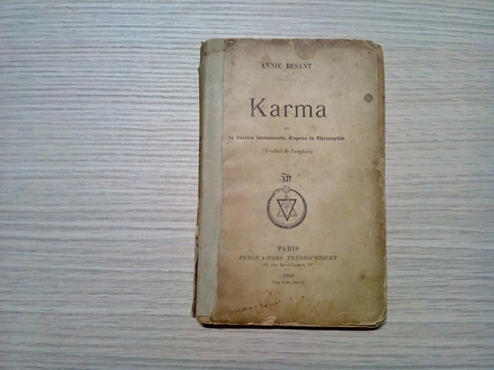 ANNIE BESANT - KARMA ou la Justice, d`apres la Theosophie - 1899, 108 p.