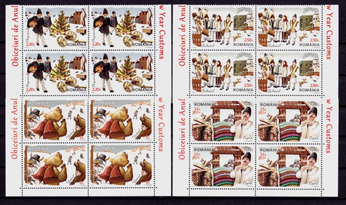 RO 2016 , LP 2130 ,&quot;Obiceiuri de Anul Nou &quot; in bloc de 4 , MNH