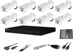 Kit 8 camere supraveghere 2MP, IR 80m Starlight, Exterior + DVR 8 canale + Sursa + Cablu + Mufe + Cablu HDMI foto