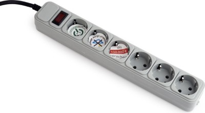 PRELUNGITOR GEMBIRD, Schuko x 6, conectare prin Schuko (T), cablu 1.8 m, 16 A, protectie supratensiune, protectie copii, gri, &amp;quot;SPG6-B-6C&amp;quot; (timbru verd foto