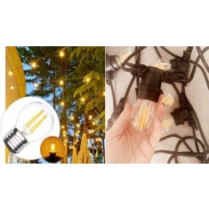 Ghirlanda luminoasa 10 m lungime, becuri led Edison cu filament 4 w, 1 dulie E27/ml, lumina calda, interconectabila 150 m
