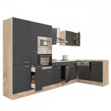 Unitate Bucatarie Colt Leziter Yorki 370 Stejar Sonoma 370cm Latime Cuptor Microunde Antracit