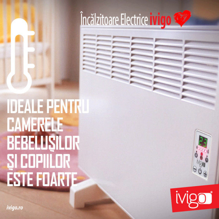 Convector de perete sau pardoseala iVigo DIGITAL EPK 2000 W White, control electronic, Termostat de siguranta, termostat reglabil, IP 24, pentru 24 mp