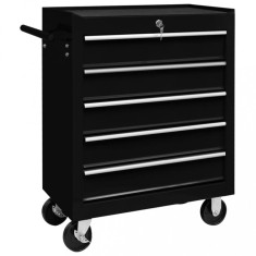 vidaXL Carucior de scule pentru atelier cu 5 sertare, negru foto