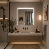 Oglinda LED pentru baie WAMOSK 60x80 cm, alba, cu dezaburire si ceas