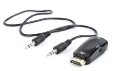 ADAPTOR video GEMBIRD, splitter HDMI (T) la VGA (M) + Jack 3.5mm (T), rezolutie maxima Full HD (1920 x 1080) la 60Hz, cablu audio 3.5 mm jack, black,