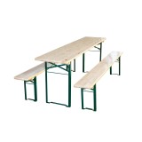 Set berarie cu masa pliabila, dreptunghiulara, 2 banci din lemn + metal, 8 locuri, natur