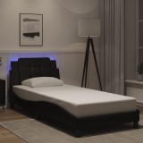 Gossi cadru de pat cu lumini led, negru, 100x200 cm, piele ecologica