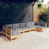 vidaXL Set mobilier grădină cu perne, 7 piese, gri, lemn masiv pin
