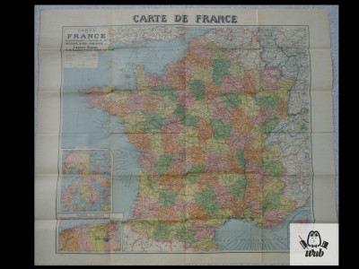 Harta Franta color- perioada interbelica - cca 100cm/ 90cm - stare foarte buna foto