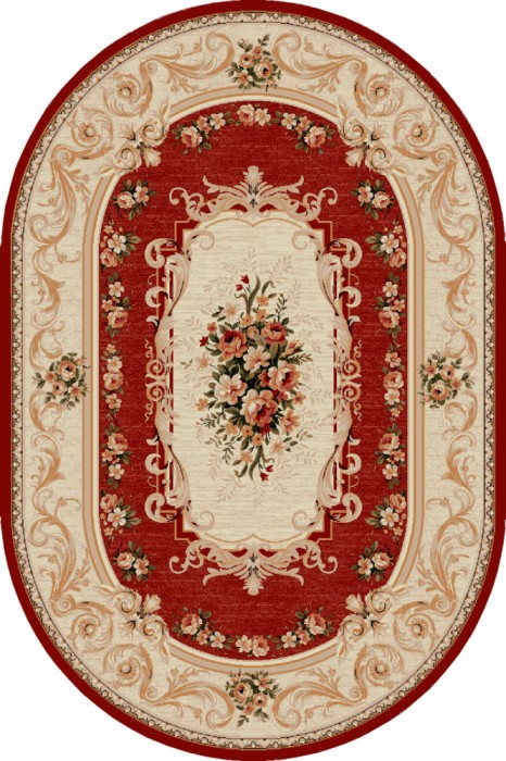 Covor Oval Model Lotos 535-210, Marime 60 x 110 cm, Crem, Rosu, Inaltime Fir 8 mm, Antialergic, Polipropilena, Living, Dormitor, Sufragerie, Birou