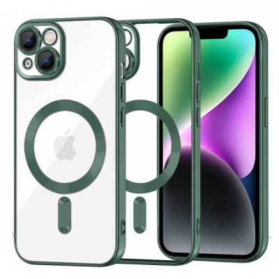 Husa MagSafe pentru Apple iPhone 14, Techsuit, Luxury Crystal, Verde Inchis foto