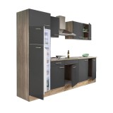 Mobilă de bucătărie Yorki 270, corp din stejar sonoma, față antracit satinat, frigider cu congelator superior