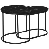 HOMCOM Set 2 Măsuțe de Cafea cu Blat cu Efect de Marmură din MDF și Oțel Negru | Aosom Romania