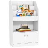 Bibliotecă pentru copii din lemn pentru jucării, dulap cu 2 uși pentru copii design modern 60x29,5x100cm alb ZONEKIZ | Aosom Romania