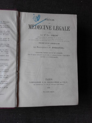 TRATAT DE MEDICINA LEGALA - CH.VIBERT (CARTE IN LIMBA FRANCEZA, PRECIS DE MEDECINE LEGALE ) foto