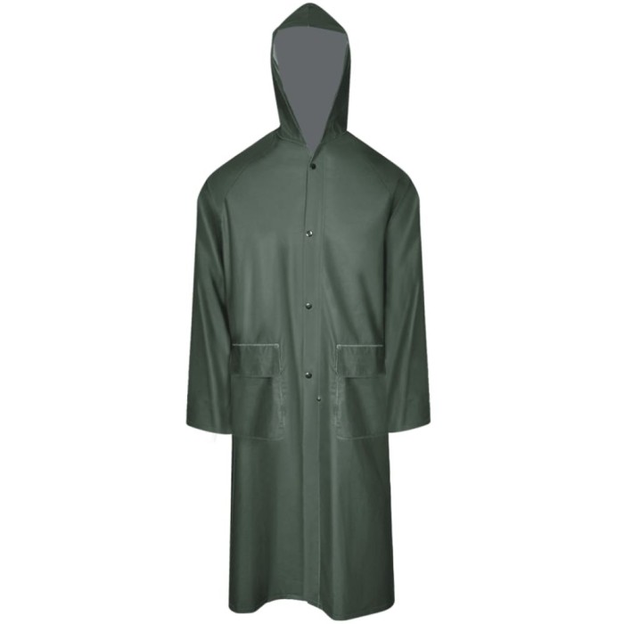 Pelerină de ploaie impermeabilă lungă cu glugă, L, verde