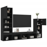 VidaXL Unități de perete TV cu LED-uri, 4 piese, negru, lemn prelucrat