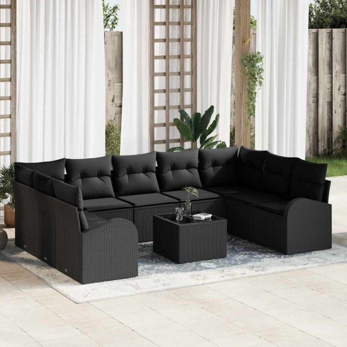 vidaXL Set de canapele pentru grădină 10 pcs Negru Rattan poli 3346213