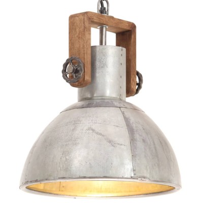vidaXL Lampă suspendată industrială, 25 W, argintiu, rotund, 30 cm E27 foto
