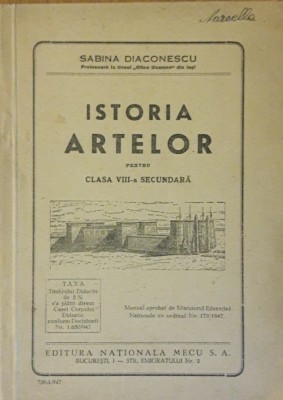 ISTORIA ARTELOR PENTRU CLASA A 8-A SECUNDARA - SABINA DIACONESCU foto