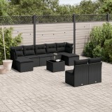 Cumpara ieftin Set canapele de grădină cu perne, 10 piese, negru, poliratan