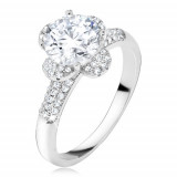 Inel cu floare din zirconiu transparent, ştrasuri pe braţe, argint 925 - Marime inel: 64
