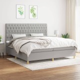 Cumpara ieftin Pat box spring cu saltea, gri deschis, 200x200 cm, textil