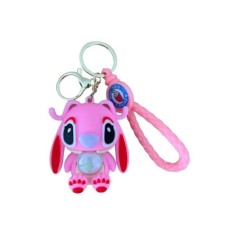 Breloc figurina Lilo &amp; Stitch, roz, cu lumini colorate, 8cm