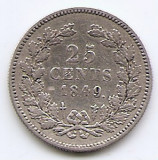 Olanda 25 Cents 1849 - Willem II, Argint 3.575g/640, 19.3 mm KM-76
