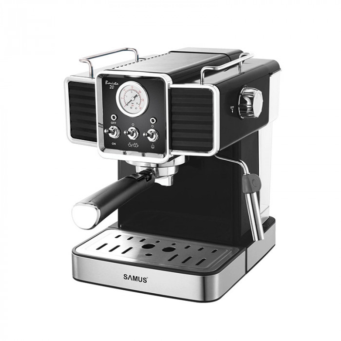 Espressor Samus, 1350 W, 20 bar, 1500 ml, Negru/Argintiu