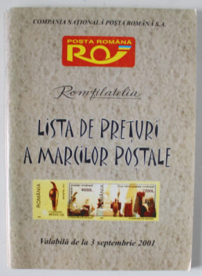 LISTA DE PRETURI A MARCILOR POSTALE , VALABILA DE LA 3 SEPTEMBRIE , 2001 foto