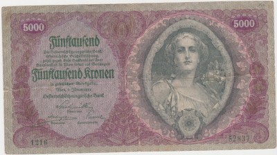 AUSTRIA 5000 COROANE KRONEN 1922 F foto
