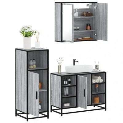 Gossi set mobilier de baie, 3 piese, gri sonoma, lemn prelucrat foto