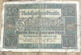 BNKSTR03DE Bancnotă Veche Germania 10 Mark 1920 (Reichsbanknote), Republica de la Weimar, Pentru Colecție / Colecționari Numismatică