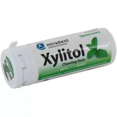 Guma Miradent Xylitol, Spearmint, 30 pastile, 30g, de la 3 ani foto