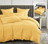 Lenjerie pat dublu,bumbac finet,6 piese,cearceaf normal 230x250cm, cearceaf pilota 200x230cm, 2 fete de perna 50x70, 2 fete de perna 70x70,galbena-812, Ralex Pucioasa